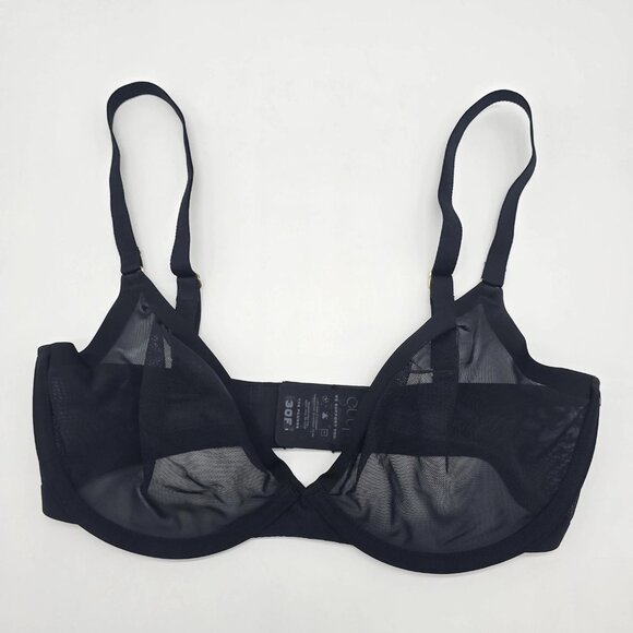 CUUP The Plunge Bra 30F Black Mesh Sheer Unlined Underwire Gold Hardware - Picture 2 of 9